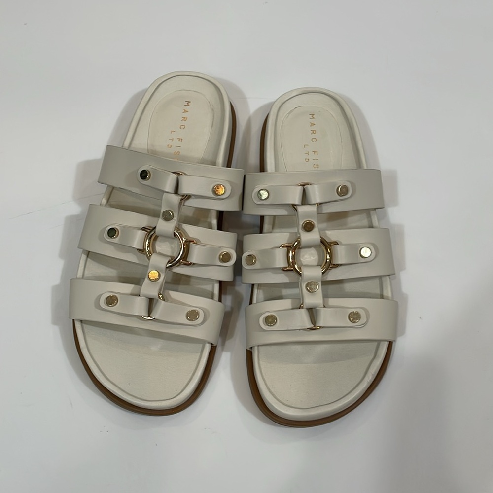 Marc Fisher Sandals Slides Size 6.5 NWT Cream And Gold
